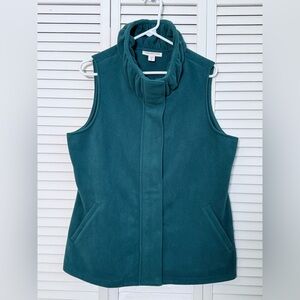Coldwater Creek Fleece Vest Women's XL Teal Green Full Zip Gathered Mock Neck